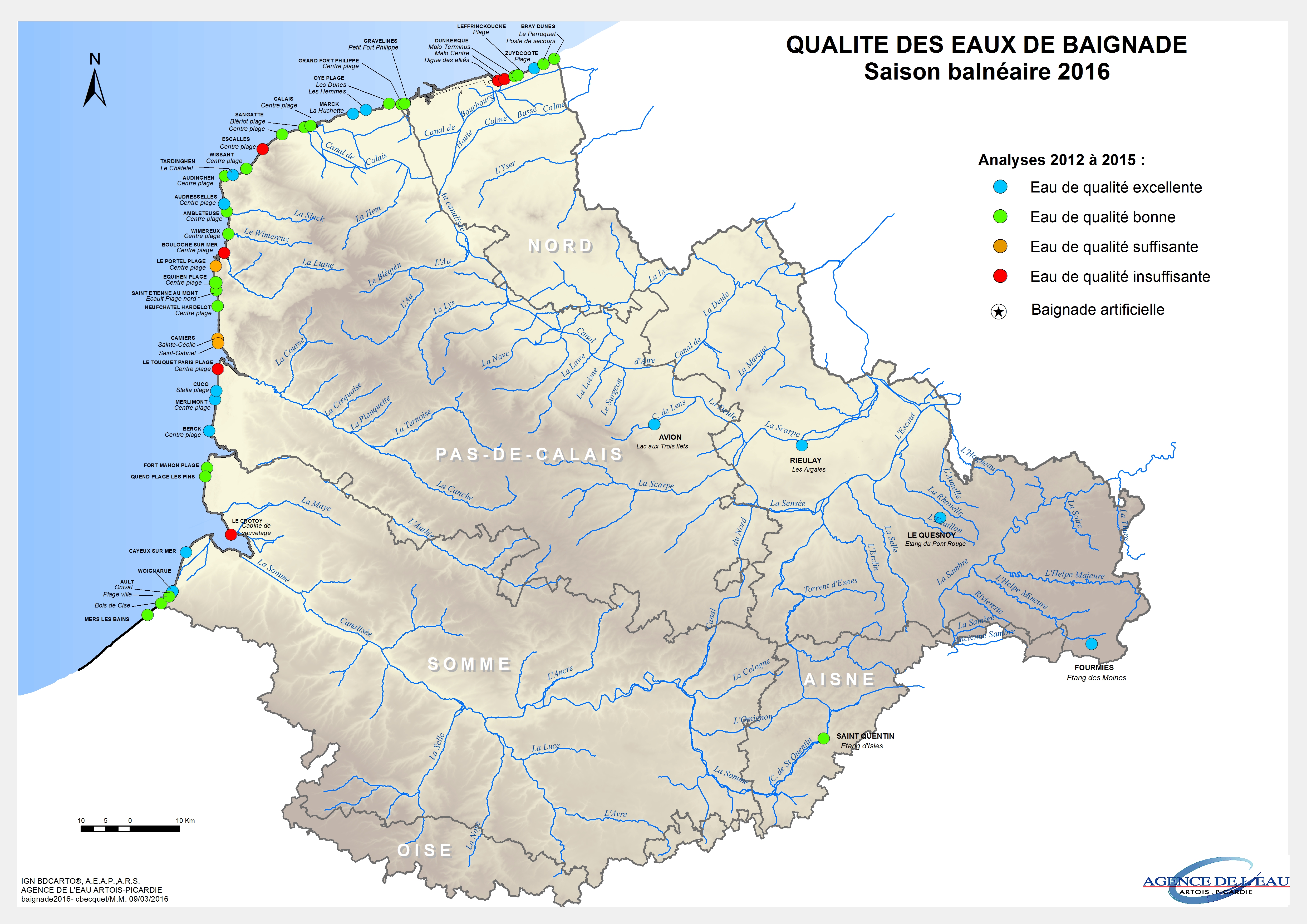 Carte qualité des eaux de baignade 2016