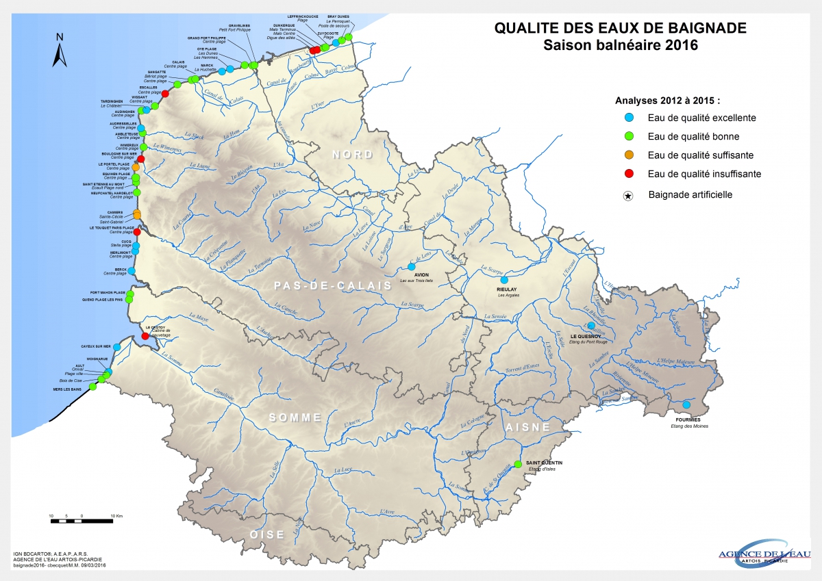 Carte qualité des eaux de baignade 2016